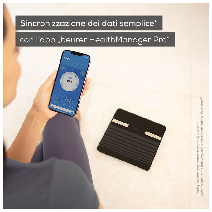 Beurer BF451BT Bilancia Pesapersone Diagnostica Bluetooth 17 Parametri BIA 8 Utenti 180 Kg colore Nero