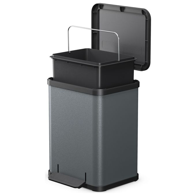 Hailo 6192700 Öko uno Plus M Bidone della Spazzatura a Pedale 17 L con Chiusura Ammortizzata e Coperchio Nero colore Grigio scuro opaco
