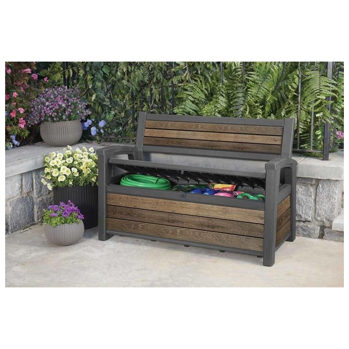 Keter K261839 Deco Bench Cassapanca da Giardino con Seduta 227 L tecnologia DecoCoat colore Walnut