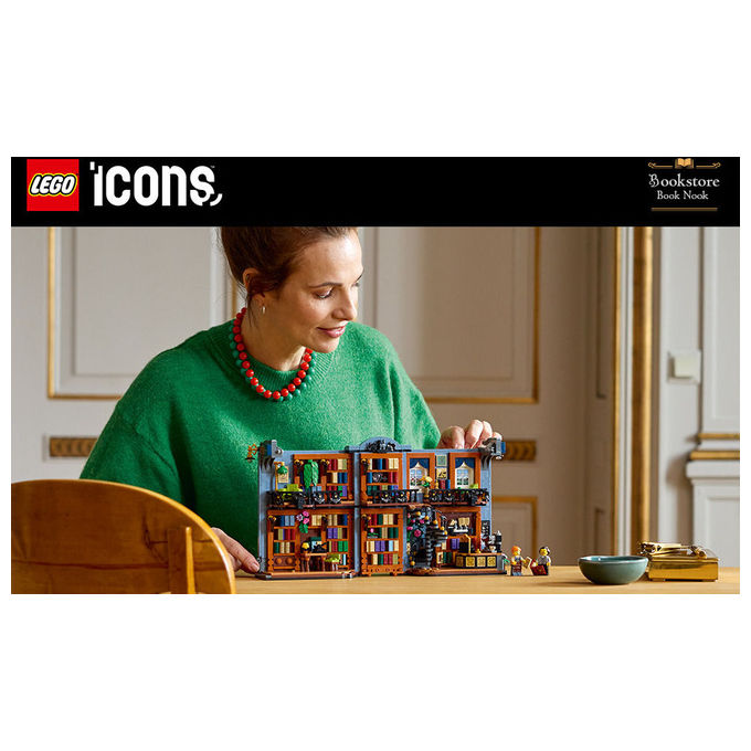 Lego 11379 Icons Libreria Book Nook Kit di Modellismo 3D con Reggilibri da Mensola 1690 Pezzi Dimensioni 20x40x7 cm colore Nero