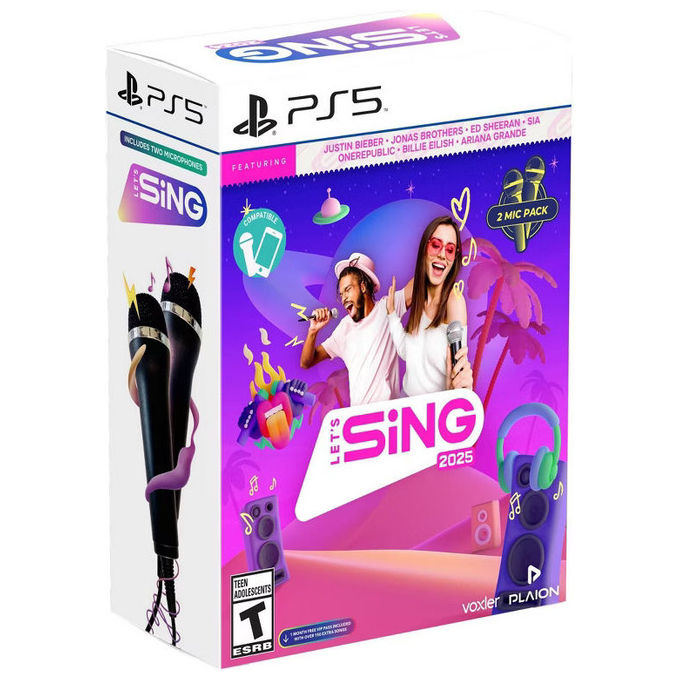 Plaion 1140714 Let's Sing 2025 Gioco PS5 Musicale con 2 Microfoni Multiplayer 4 Giocatori PEGI 12