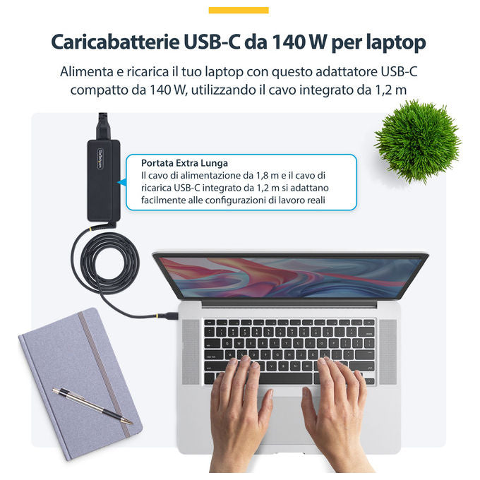 Startech MPN140GANNERO Adattatore di alimentazione GaN 140 W Power Delivery 3.1 USB-C 5 A colore Nero