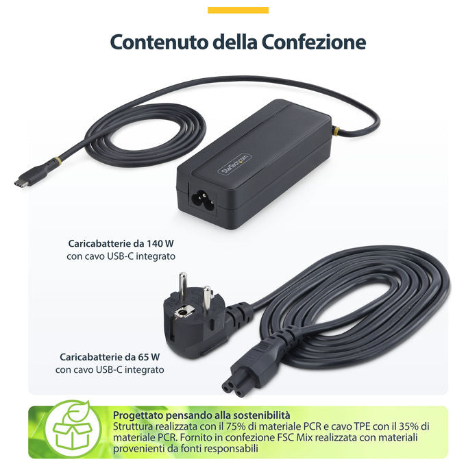 Startech MPN140GANNERO Adattatore di alimentazione GaN 140 W Power Delivery 3.1 USB-C 5 A colore Nero