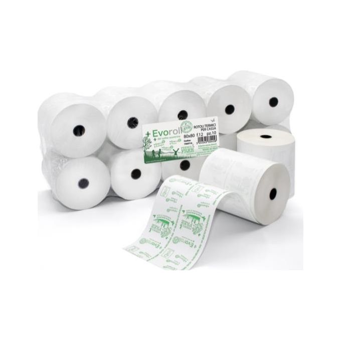 Rotolificio Pugliese 7980T10 Evoroll Rotoli Carta Termica per Registratore di Cassa 80 mm x 80 m Anima 12 mm 55 g-m² confezione da 10