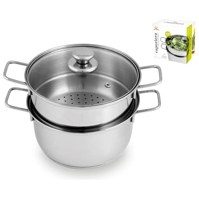Inoxriv 65105023 Linea Star Set per Cottura a Vapore in Acciaio Inox AISI 430 con Cestello e Coperchio in Vetro 20 cm colore Nero