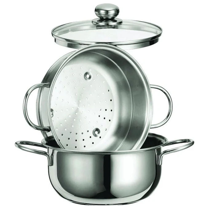 Inoxriv 65105023 Linea Star Set per Cottura a Vapore in Acciaio Inox AISI 430 con Cestello e Coperchio in Vetro 20 cm colore Nero