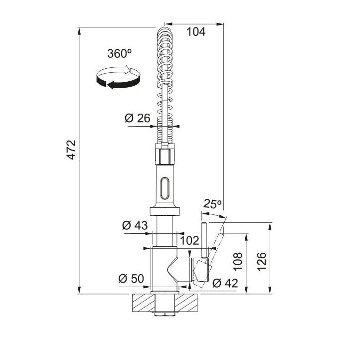 Franke, Miscelatore Cucina Monocomando Pola Semi Pro, Cromato, con Doccetta
