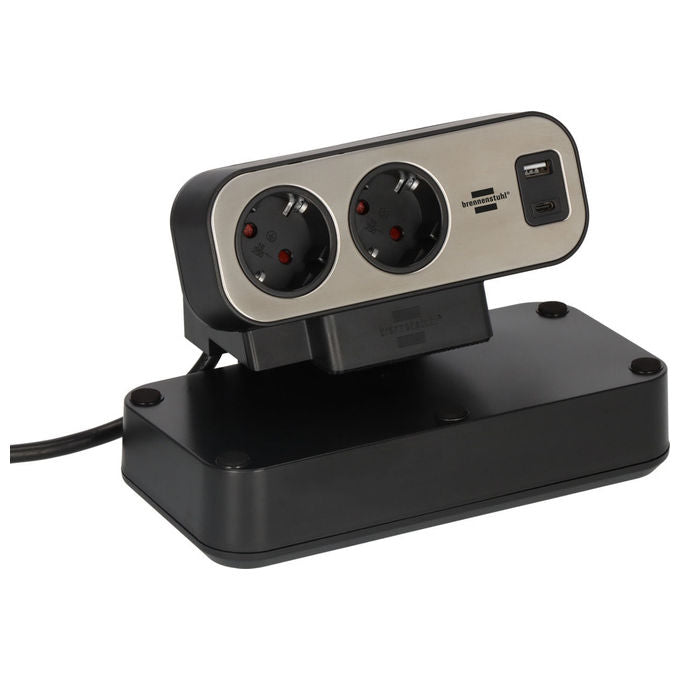 Brennenstuhl 1153580200 Estilo Duplex Prolunga con 10 Prese e 2 USB 2 m colore Nero Argento