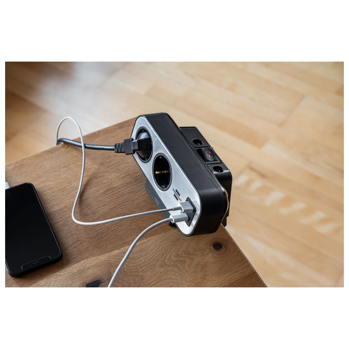 Brennenstuhl 1153580200 Estilo Duplex Prolunga con 10 Prese e 2 USB 2 m colore Nero Argento