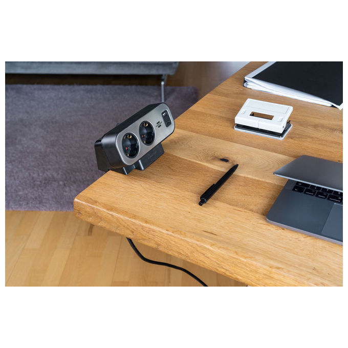Brennenstuhl 1153580200 Estilo Duplex Prolunga con 10 Prese e 2 USB 2 m colore Nero Argento