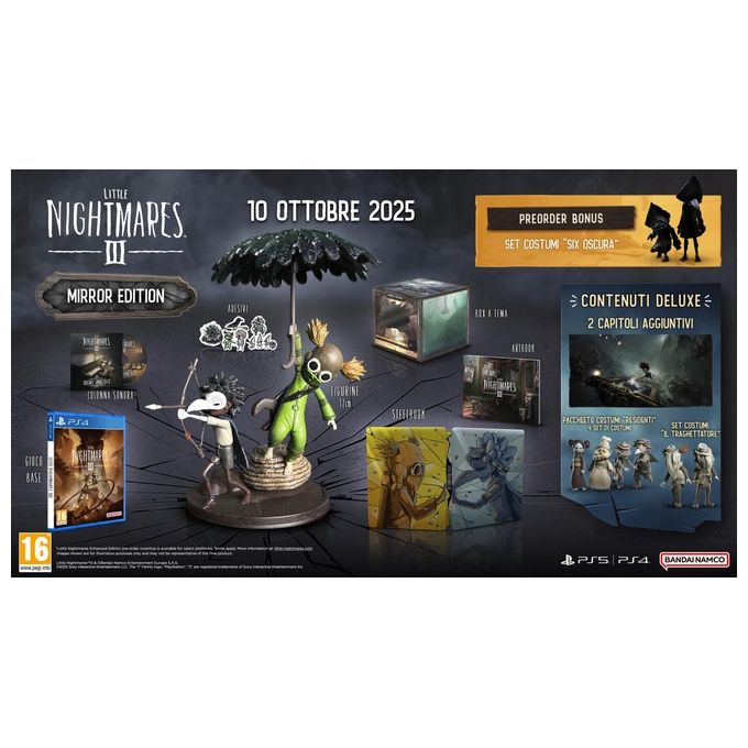 Bandai Namco Little Nightmares III Mirror's Edition Videogioco PS4 Avventura Cooperativa Online con Statuetta Artbook Steelbook