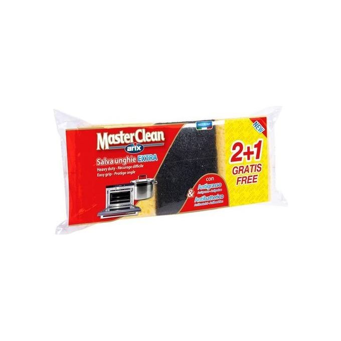 Arix 124803 MasterClean Spugne Abrasive Salva Unghie Extra Set 3 Pezzi Antibatteriche Antigrasso con Impugnatura
