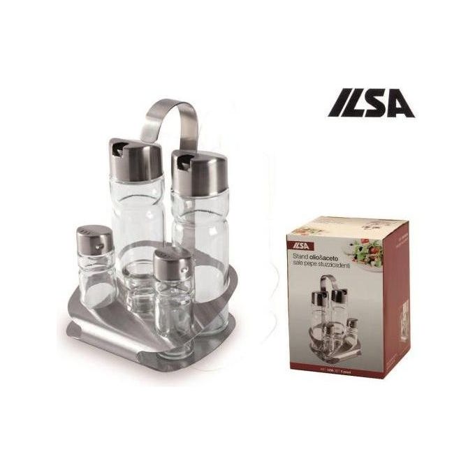 Ilsa ILS490250 Menage Set 5 Pezzi Oliera Acetiera Sale Pepe Stuzzicadenti Acciaio Inox 12,5x13,5 cm