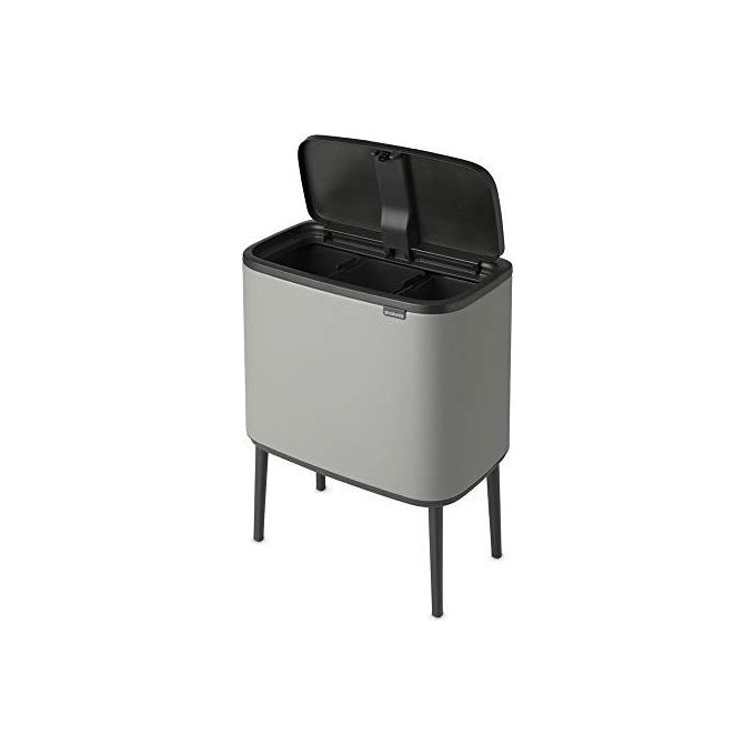 Brabantia 127229 Bo Pattumiera 3x11L Apertura Soft-Touch Gambe Regolabili colore Grigio Mineral Concrete