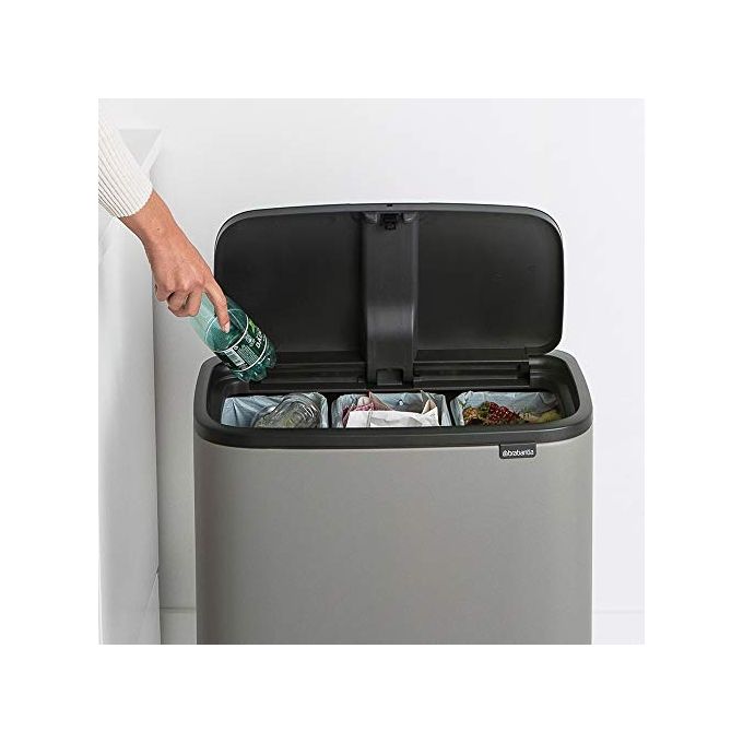 Brabantia 127229 Bo Pattumiera 3x11L Apertura Soft-Touch Gambe Regolabili colore Grigio Mineral Concrete