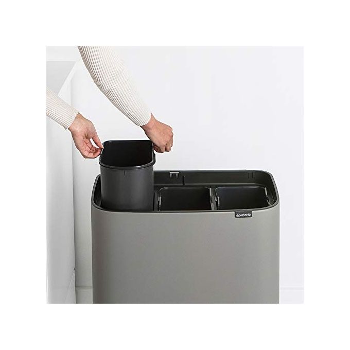 Brabantia 127229 Bo Pattumiera 3x11L Apertura Soft-Touch Gambe Regolabili colore Grigio Mineral Concrete