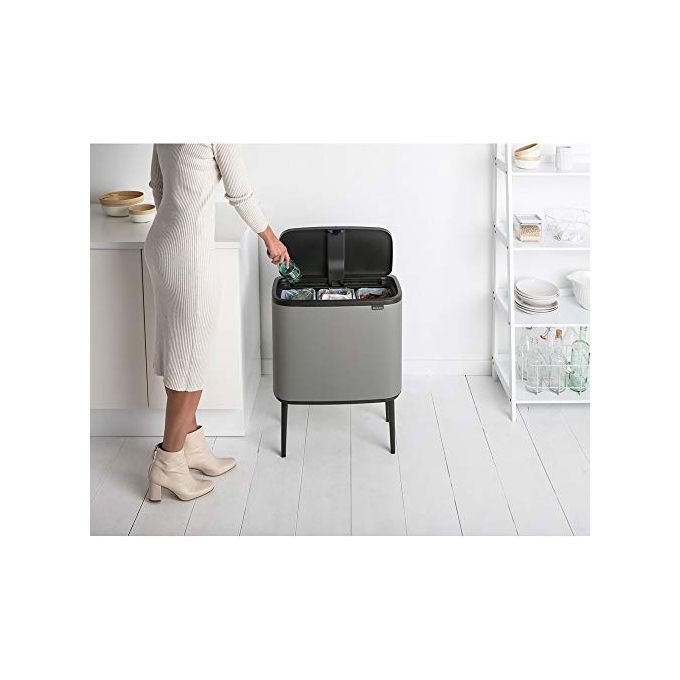 Brabantia 127229 Bo Pattumiera 3x11L Apertura Soft-Touch Gambe Regolabili colore Grigio Mineral Concrete