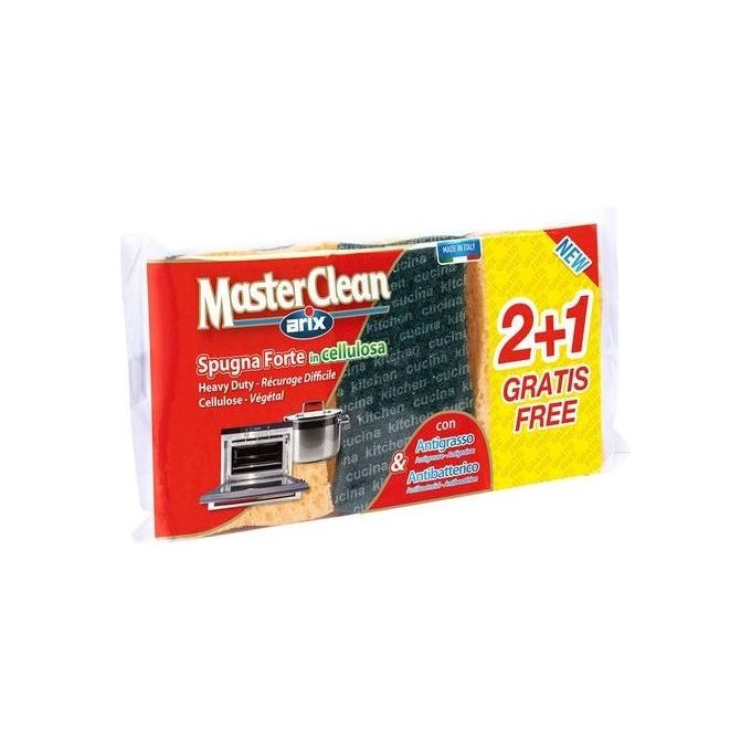 Arix 1 127823 MasterClean Spugna Abrasiva Forte in Cellulosa Vegetale Antibatterica Antigrasso 3 pz