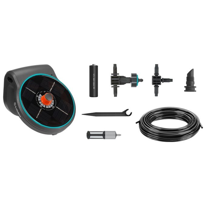 Gardena AquaBloom Set Irrigazione a Goccia Solare Automatica fino a 20 piante 14 programmi tubo 20 m colore Grigio