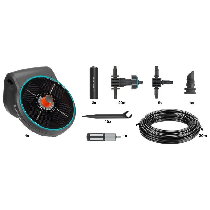 Gardena AquaBloom Set Irrigazione a Goccia Solare Automatica fino a 20 piante 14 programmi tubo 20 m colore Grigio