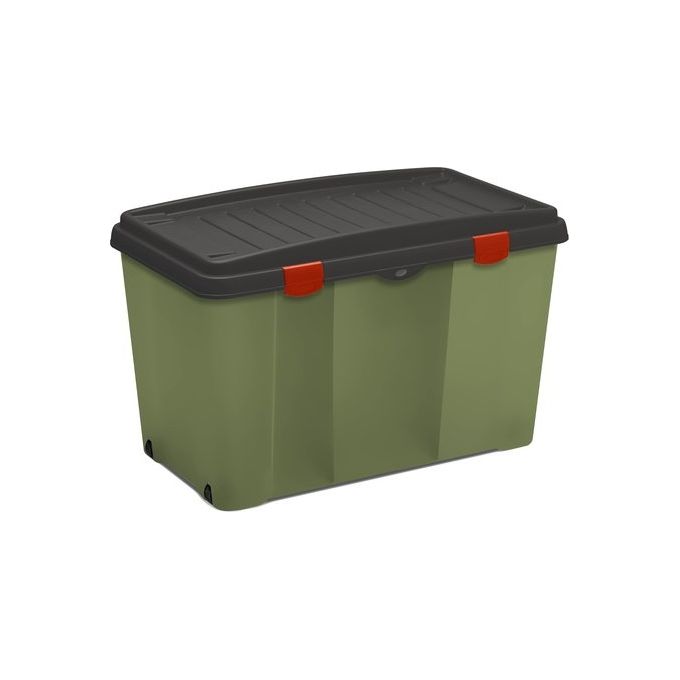 Stefanplast 83078 Family Box CAMPING Contenitore Multiuso 120 lt con 4 Ruote e 2 Divisori Interni Estraibili colore Verde Oliva con Coperchio Ardesia