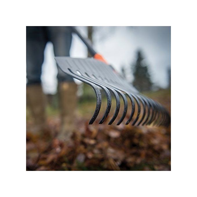 Fiskars Scopa per Foglie con Manico Denti in plastica-Manico in alluminio Nero-Arancione L