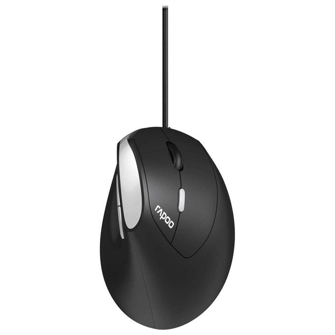 Rapoo 13532 EV200 Mouse Ufficio Filo Ottico 1600 DPI con Scorrimento a Rotella e Design Ergonomico per Destra colore Nero Argento
