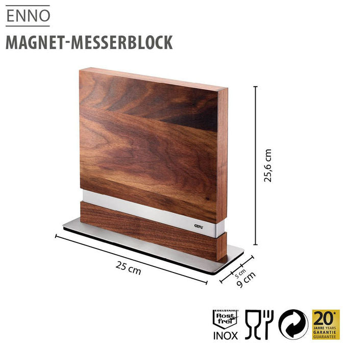 Gefu 13958 ENNO Blocco magnetico per coltelli in legno di noce con magnete a doppia faccia per fino a 10 coltelli lama fino a 25 cm colore Marrone