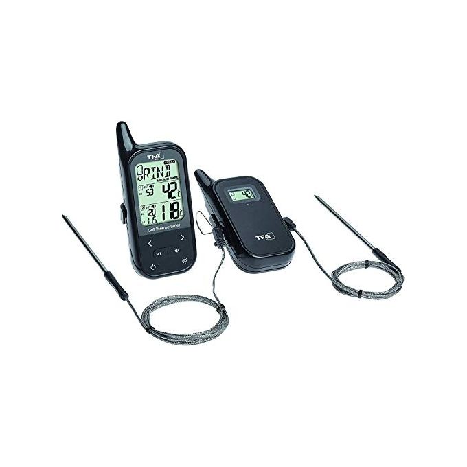 TFA 14.1511.01 Küchen Chef TWIN Termometro digitale per arrosti e grigliate con due sonde in acciaio inox e trasmissione fino a 100 m colore Nero