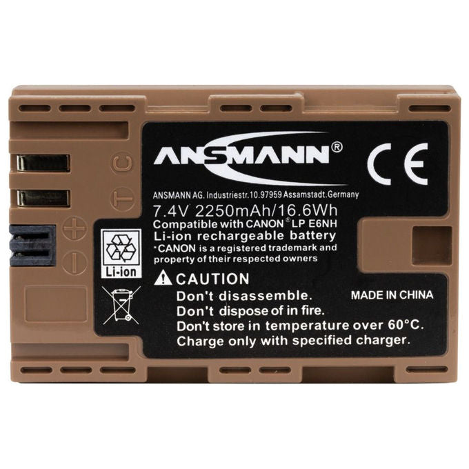 Ansmann A-CAN LPE6 NH Batteria Ricaricabile 7.4 V 2250 mAh per Canon EOS R5 R6 5D Mark IV 6D Mark II colore Nero