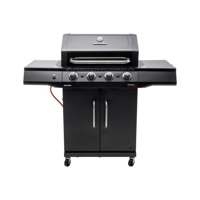 Charbroil 140945 PERFORMANCE CORE B 4 Barbecue a gas 4 bruciatori in acciaio inox griglie in ghisa tecnologia TRU Infrared con termometro integrato ruote con freno e ganci portautensili Gear Trax colore Nero