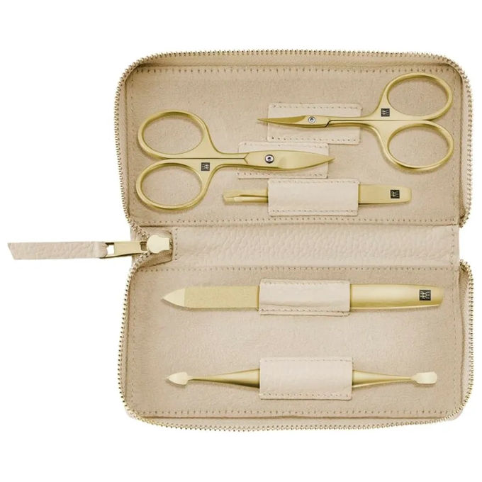 Zwilling 2024280964428 Set Manicure e Pedicure 5 Pezzi in Pelle con Acciaio Inossidabile colore Beige