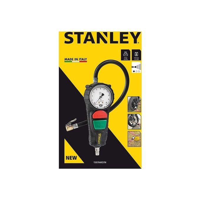 Stanley 150704XSTN Pistola di Gonfiaggio per Compressore 3 in 1 con Manometro 63 mm Tubo 40 cm 10 bar omologata