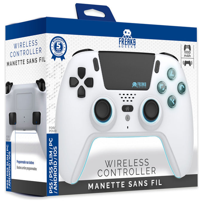Freaks and Geeks 151000B Controller Wireless Bluetooth PS5 PC Android iOS Hall Effect LED colore Bianco