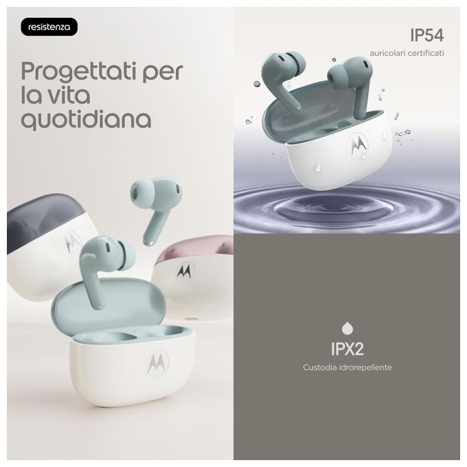 Motorola PG38C08170 Moto Buds 2 Auricolare Wireless In-ear con Cancellazione Attiva del Rumore fino a 55dB e 6 Microfoni per Chiamate Cristalline Bluetooth 6.0 Audio Hi-Res LHDC fino a 11 Ore di Autonomia IP54 colore PANTONE Gray Mist