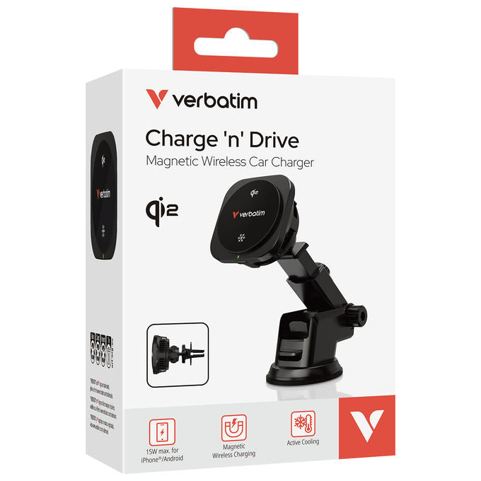 Verbatim 31861 Charge 'n' Drive Qi2 Caricatore Wireless Auto fino a 15W con Sistema di Raffreddamento Ice Cooling colore Nero