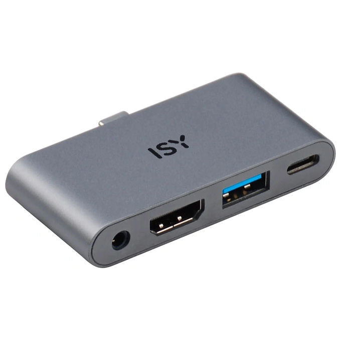 ISY IAD-1019 Adattatore USB-C Multiporta HDMI USB-A USB-C Jack 3.5 mm 5 Gbit-s colore Argento