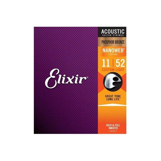 Elixir 16027 Nanoweb Muta Corde Chitarra Acustica Phosphor Bronze Custom Light 011-052