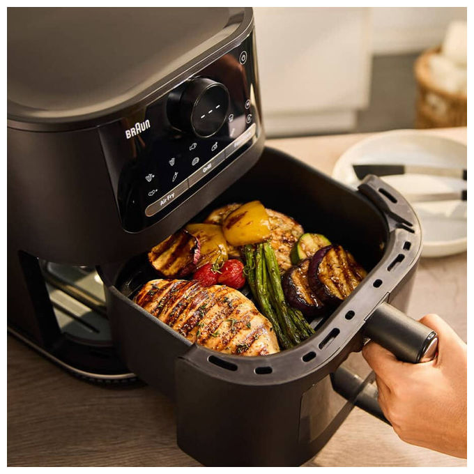 Braun HF5075 Friggitrice ad aria 6 L 2000 W 20 programmi doppia resistenza rivestimento ceramico display touch colore Nero Grigio