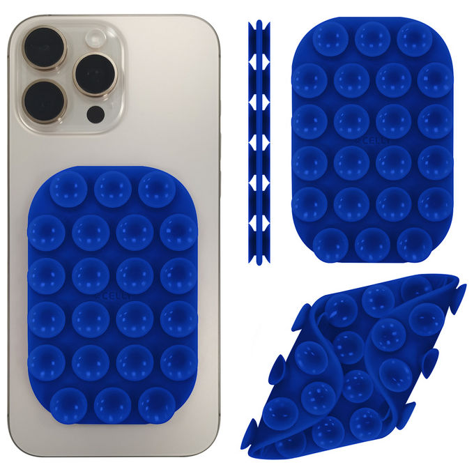 Celly COLFIXSQUAREBL Supporto Passivo per Telefono Cellulare Smartphone in Silicone con Fissaggio a Ventosa colore Blu