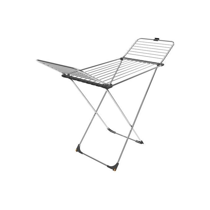 Vileda 174815 Max Stendibiancheria Acciaio Inox e Alluminio 20 m Fili Antipiega Pieghevole Ruote colore Cromo Lucido e Grigio