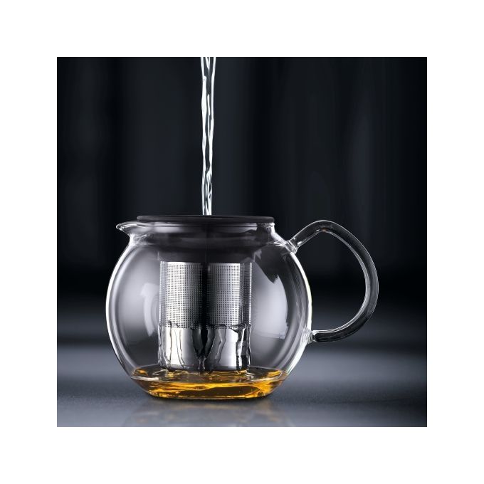 Bodum 0727015373188 Assam Teiera a Pistone in Vetro Borosilicato 1 L colore Cromato Trasparente