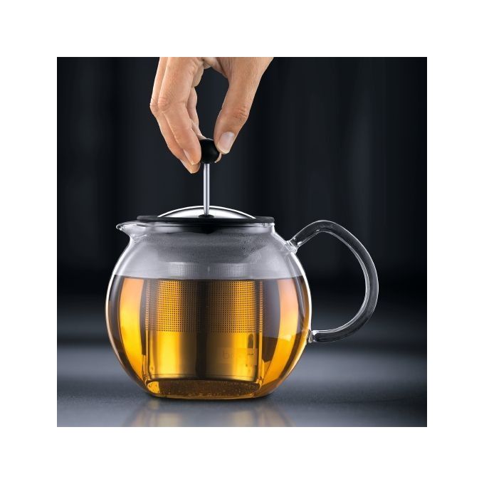 Bodum 0727015373188 Assam Teiera a Pistone in Vetro Borosilicato 1 L colore Cromato Trasparente