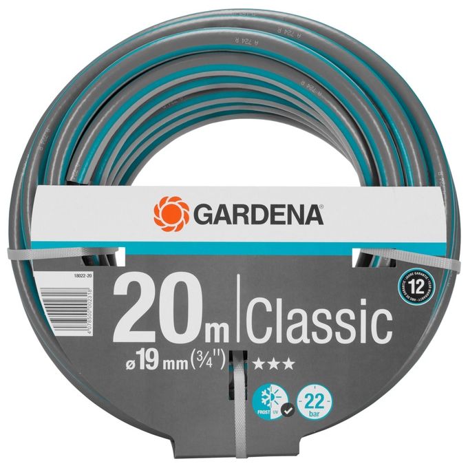 Gardena 18022 Classic Tubo da Giardino 19 mm 20 m PVC 22 bar Resistente UV colore Grigio Blu