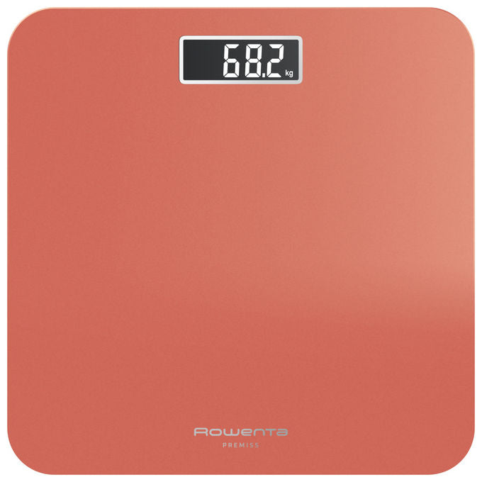 Rowenta BS1803V0 Premiss 2.0 Bilancia Pesapersone Digitale 160 Kg Vetro Temperato Display LCD colore Arancione