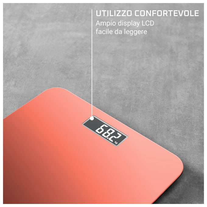 Rowenta BS1803V0 Premiss 2.0 Bilancia Pesapersone Digitale 160 Kg Vetro Temperato Display LCD colore Arancione