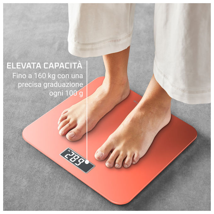 Rowenta BS1803V0 Premiss 2.0 Bilancia Pesapersone Digitale 160 Kg Vetro Temperato Display LCD colore Arancione