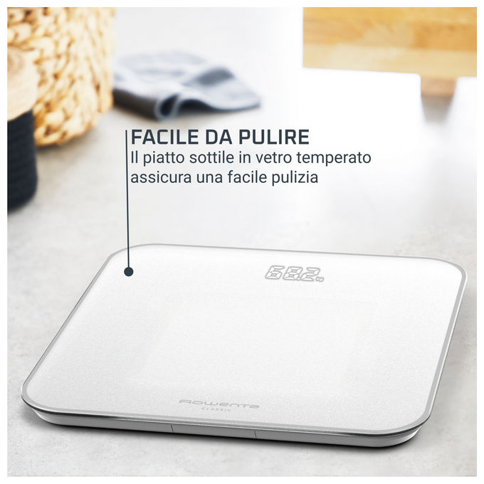 Rowenta, Bilancia Pesapersone, BS1901 Classic 2.0, con Schermo LED Invisibile, Bianco