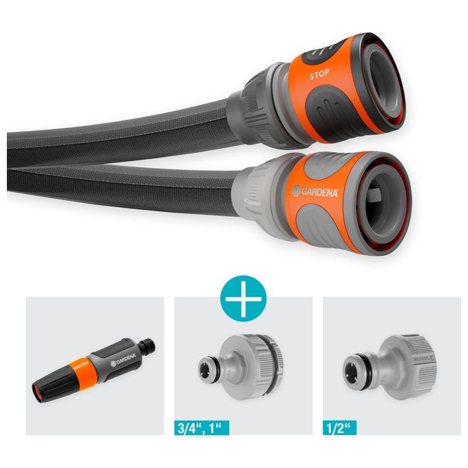 Gardena 18455-20 Liano Life Set Tubo da Giardino in Tessuto 25 m 13 mm 1-2'' resistente UV e gelo colore Nero Grigio