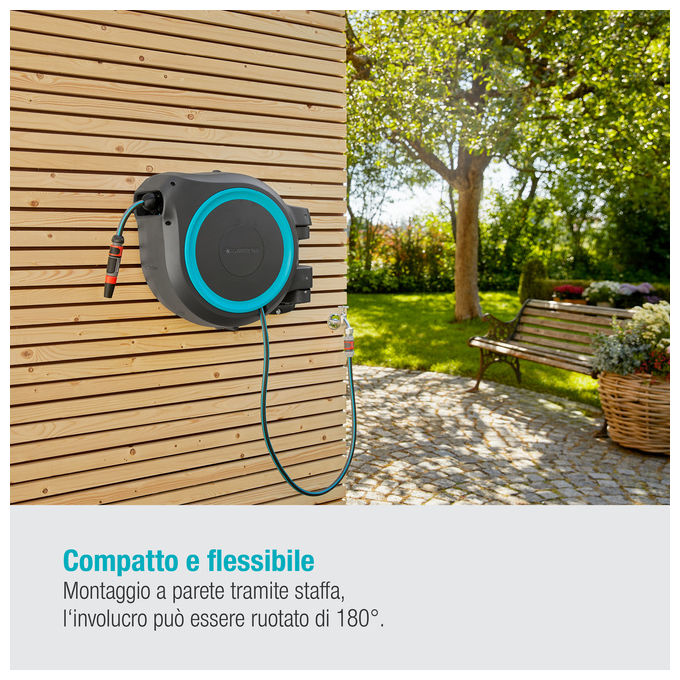 Gardena Avvolgitubo a Parete Automatico RollUp M-L con Tubo da 25m